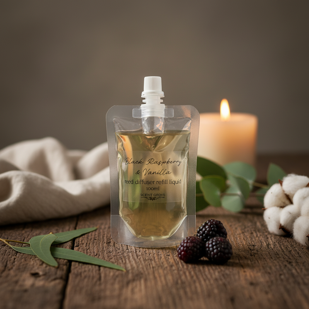 Black Raspberry & Vanilla Scented Diffuser Liquid Refill 100ml Clear Pouch