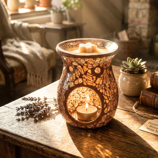 Mosaic Glass Tealight Wax Burner LARGE 14cm AMBER