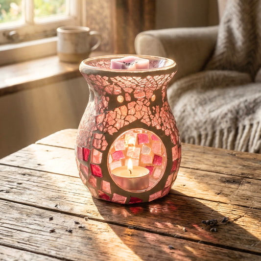 Mosaic Glass Tealight wax Burner LARGE 14cm POWDER PINK
