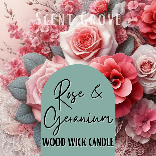 Rose & Geranium scented Wood Wick Soy Candle