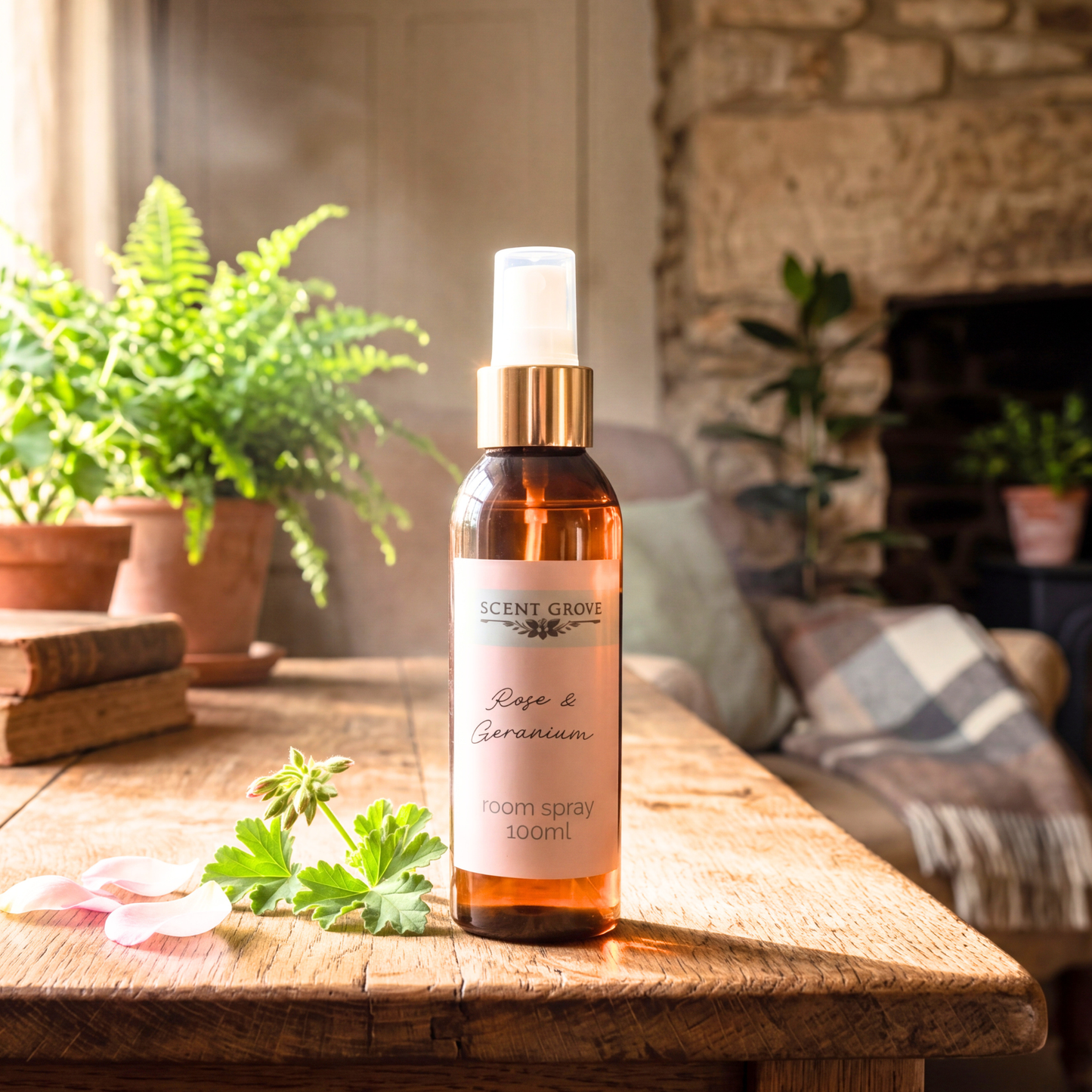 Rose & Geranium Scented Air Freshener Spray multi purpose for car, home, room