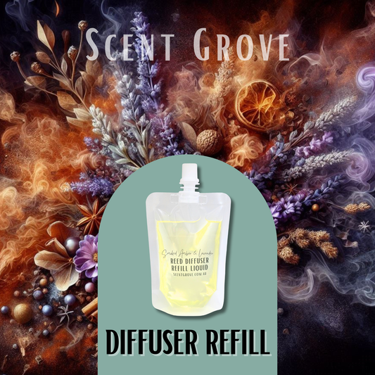 Smoked Amber & Lavender Scented Diffuser Liquid Refill 100ml Clear Pouch