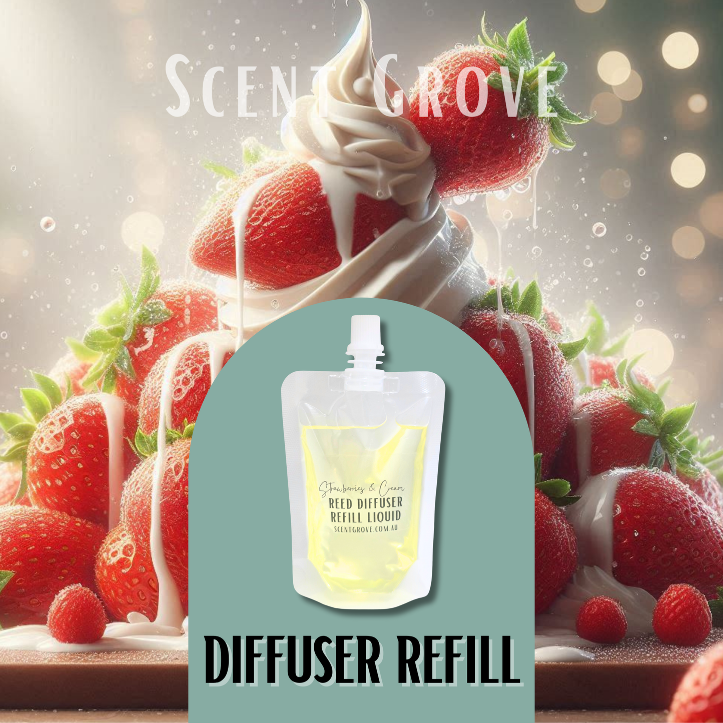 Strawberries & Cream Scented Diffuser Liquid Refill 100ml Clear Pouch