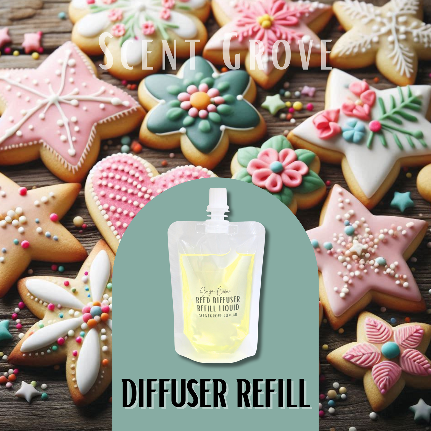 Sugar Cookie Scented Diffuser Liquid Refill 100ml Clear Pouch