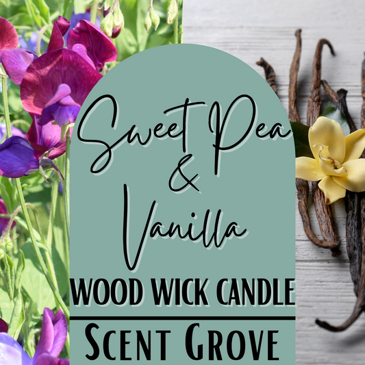 Sweet Pea & Vanilla scented Wood Wick Soy Candle