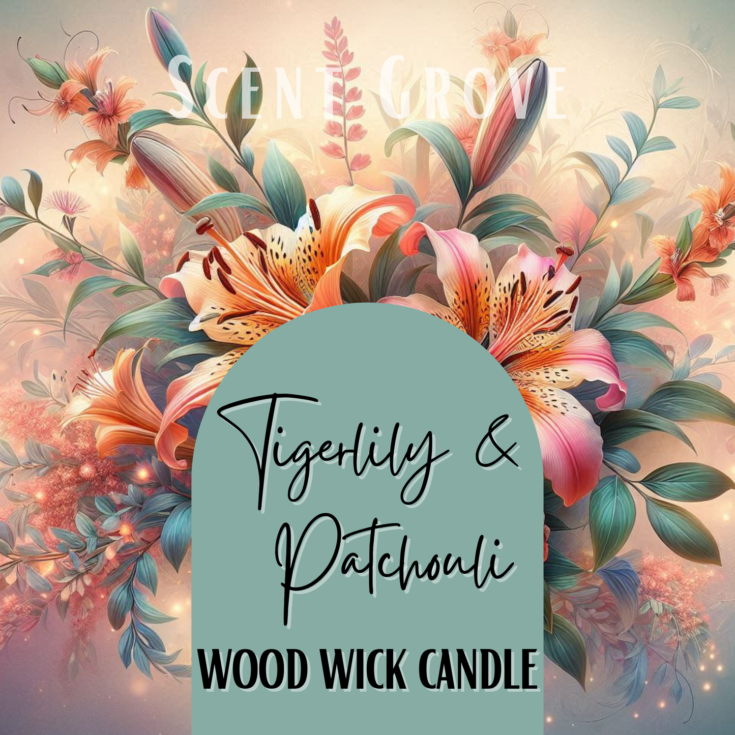Tigerlily & Patchouli scented Wood Wick Soy Candle