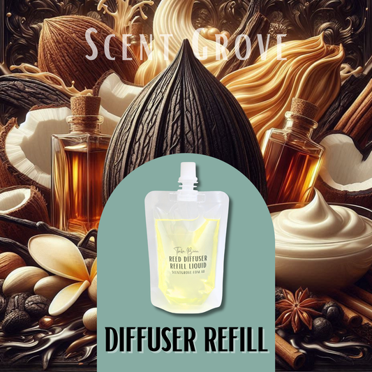 Tonka Bean Scented Diffuser Liquid Refill 100ml Clear Pouch