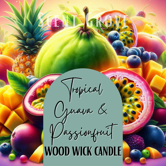 Tropical Guava & Passionfruit scented Wood Wick Soy Candle