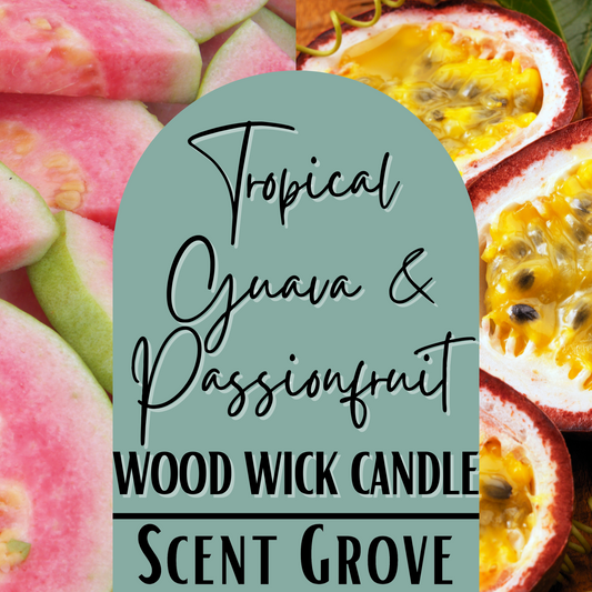 Tropical Guava & Passionfruit scented Wood Wick Soy Candle