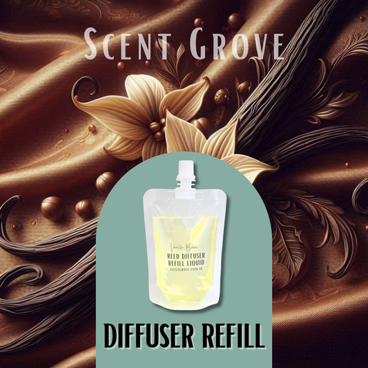 Vanilla Bean Scented Diffuser Liquid Refill 100ml Clear Pouch