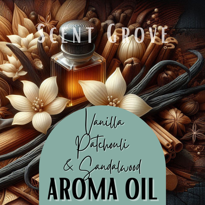 Vanilla, Patchouli & Sandalwood Aroma Oil 10ml Dripolator bottle