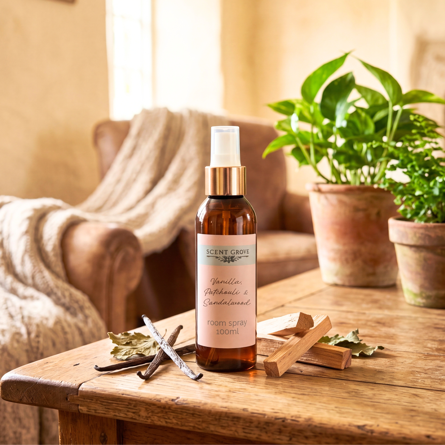 Vanilla, Patchouli & Sandalwood Scented Air Freshener Spray multi purpose for car, home, room
